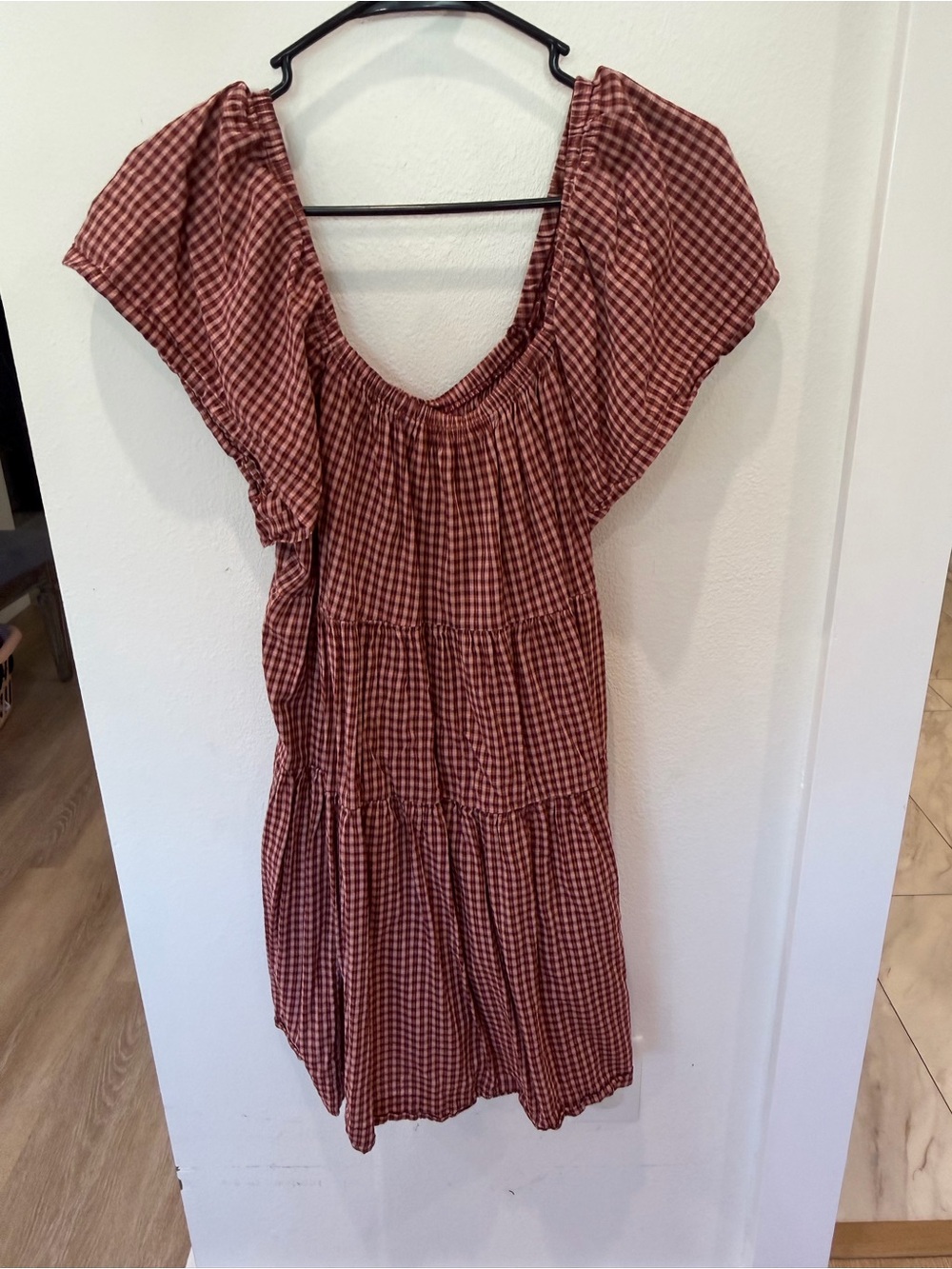 Old Navy Rust Gingham Tiered Mini Dress